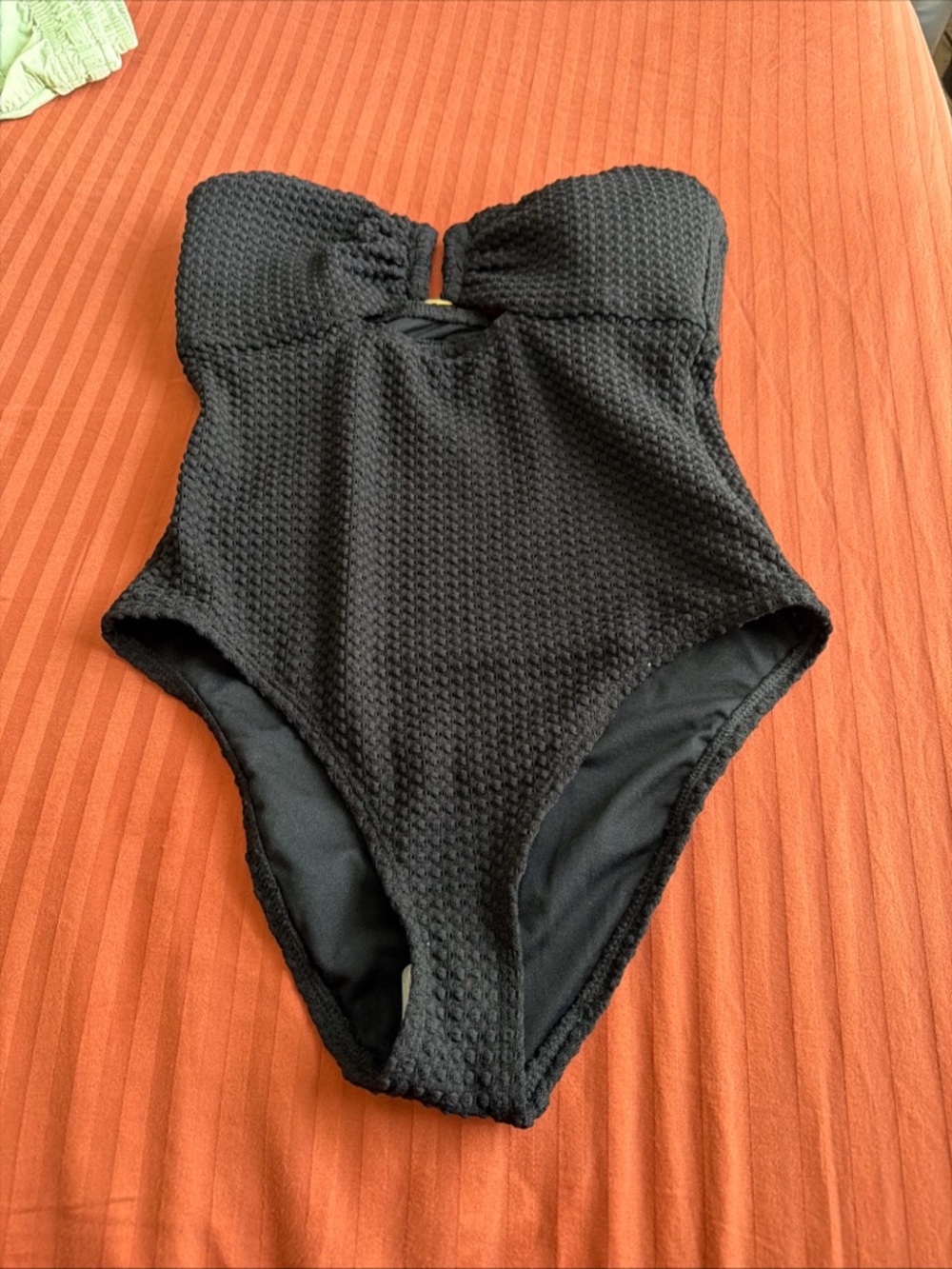Textured Black Strapless One-Piece Swimsuit
